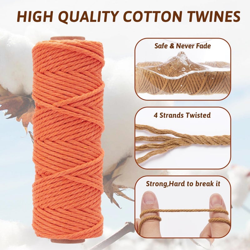 PHUNTTEK 36 Colors Macrame Cord 3mm x 1188 Yards Natural Colored Macrame Supplies 4 Strand Twisted Macrame Kit Cotton Cord Rope Macrame Yarn Twine String for Crafts Wall Hanging Plant Hanger DIY Knitting - Image 4